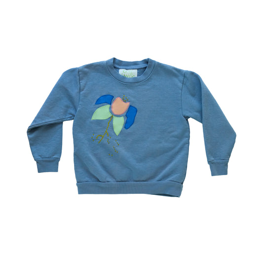 Kids Flower W/ Hand Embroidery Crewneck